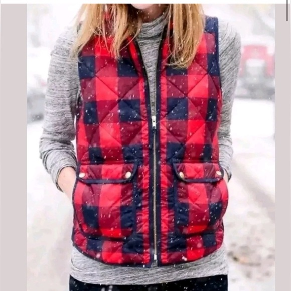 J Crew Excursion plaid quilted black and red checkered preppy vest size XL - Picture 11 of 14
